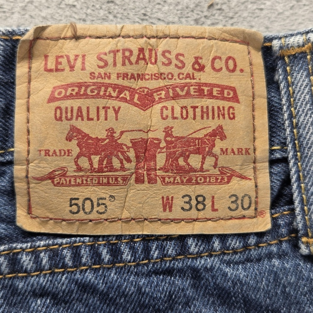 Levis 505 Jeans Mens Blue Medium Wash Regular Straight Denim Zip Fly Fits 36x30 - Picture 10 of 16